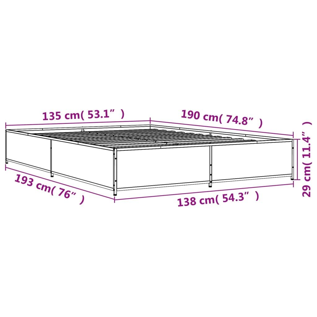 vidaXL Bed Frame without Mattress Brown Oak 135x190 cm Double