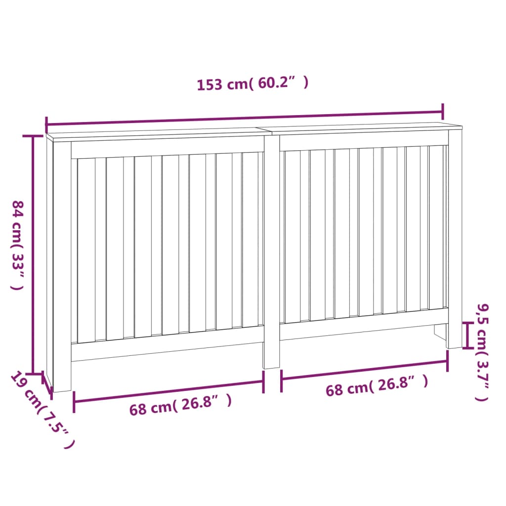 vidaXL Radiator Cover Black 153x19x84 cm Solid Wood Pine