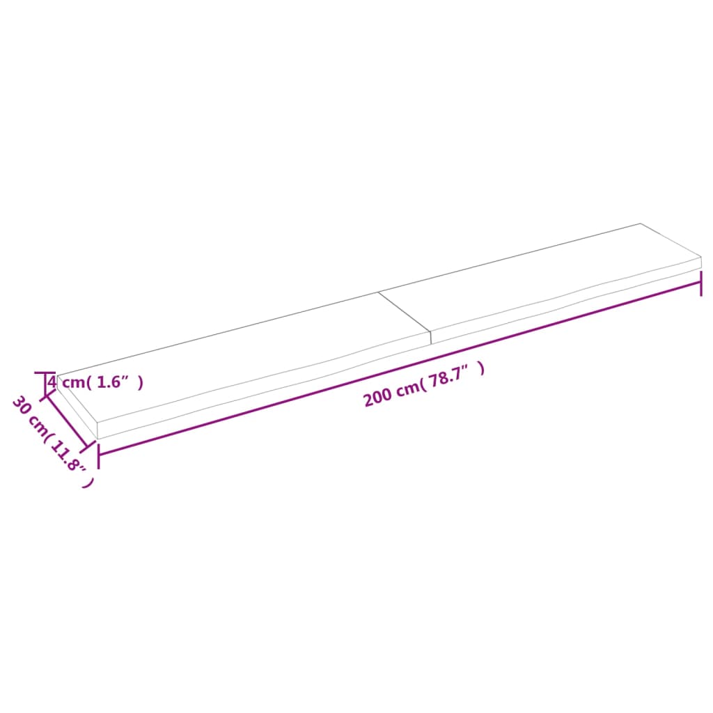 vidaXL Bathroom Countertop 200x30x(2-4) cm Untreated Solid Wood