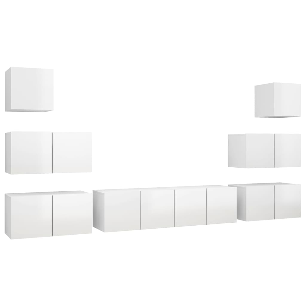 vidaXL 8 Piece TV Cabinet Set High Gloss White Engineered Wood