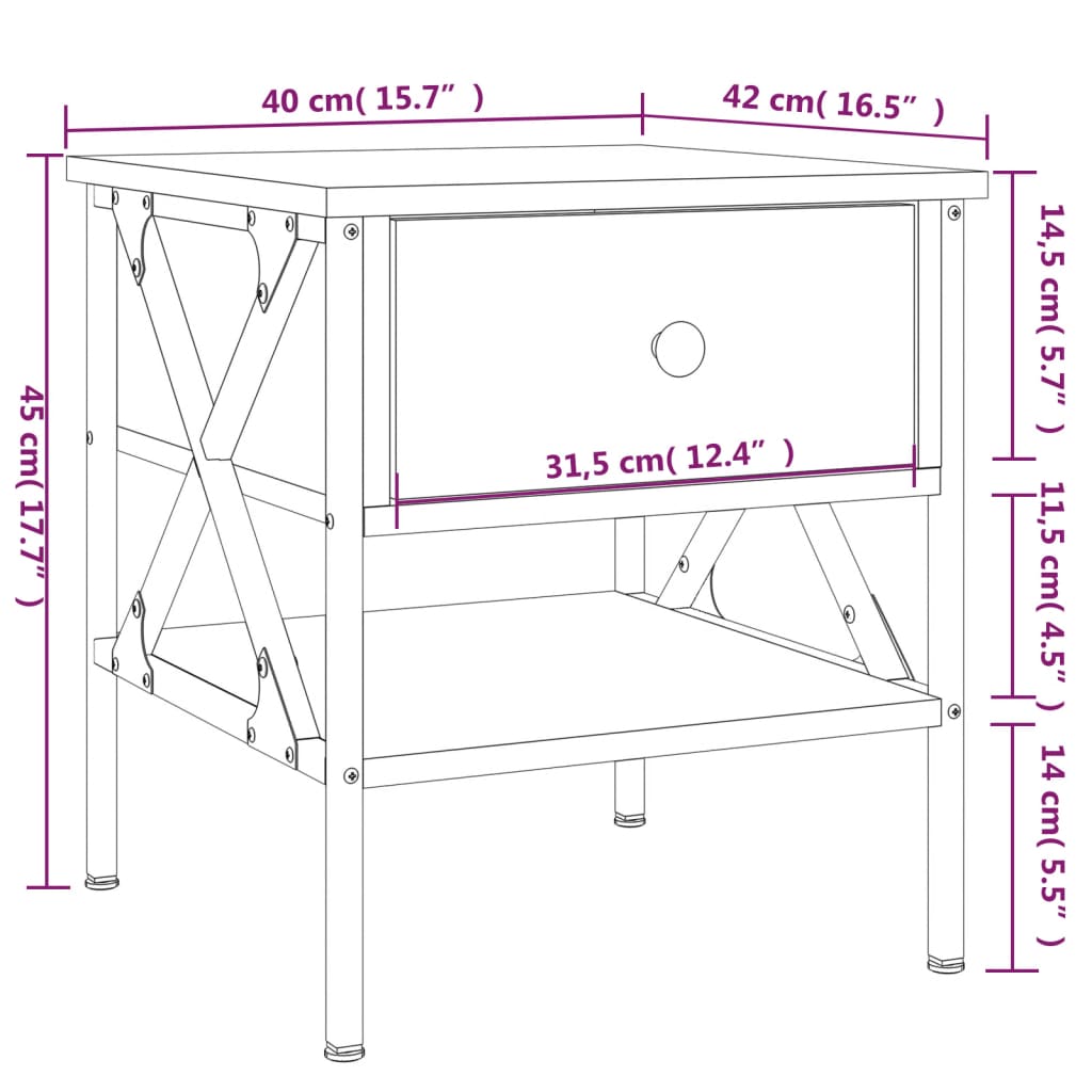 vidaXL Bedside Table Brown Oak 40x42x45 cm Engineered Wood