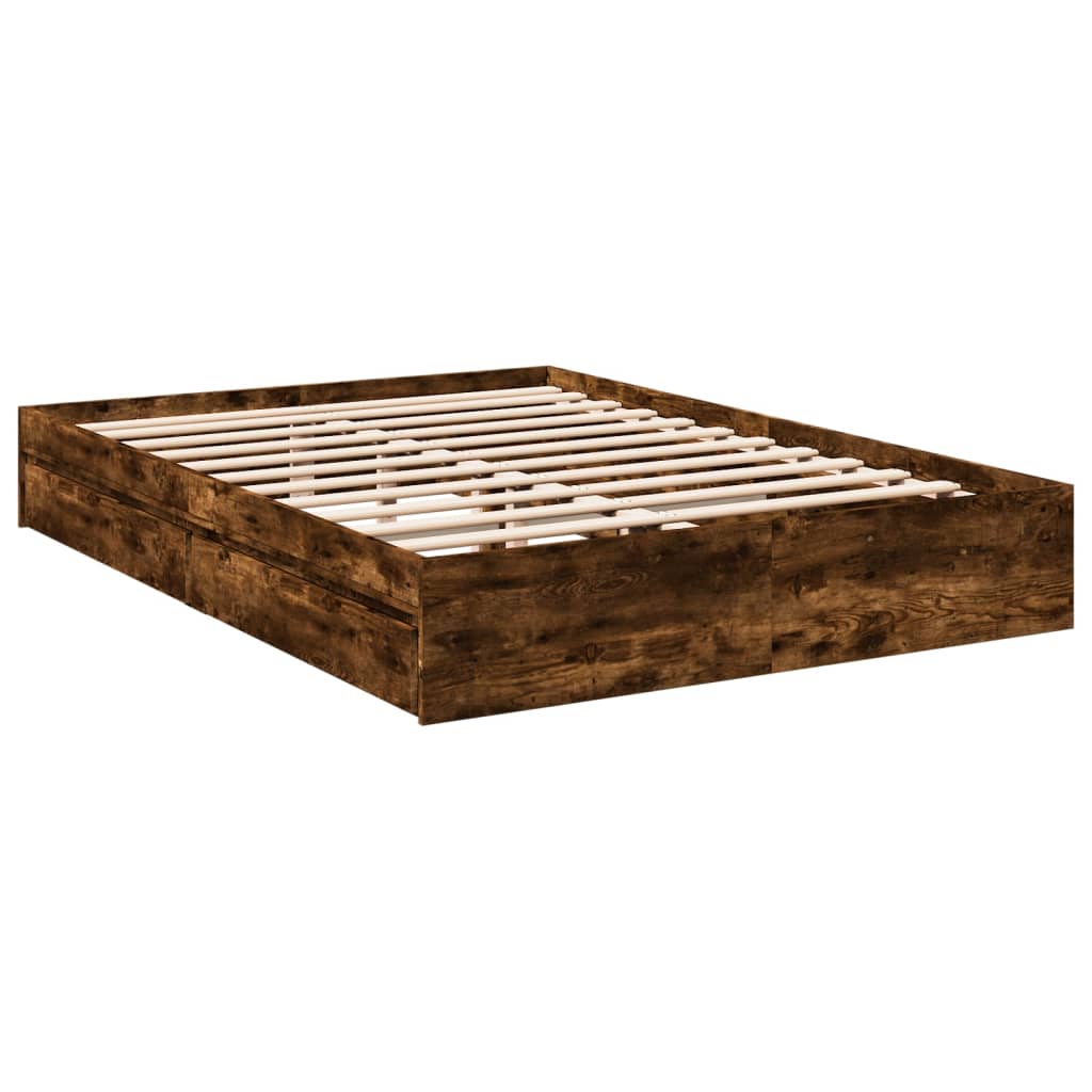 vidaXL Bed Frame with Drawers without Mattress Smoked Oak 150x200 cm King Size