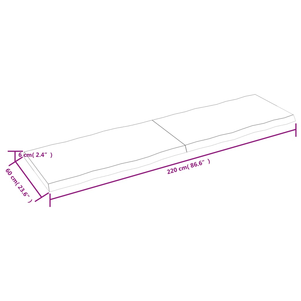 vidaXL Table Top Light Brown 220x60x(2-6)cm Treated Solid Wood Live Edge