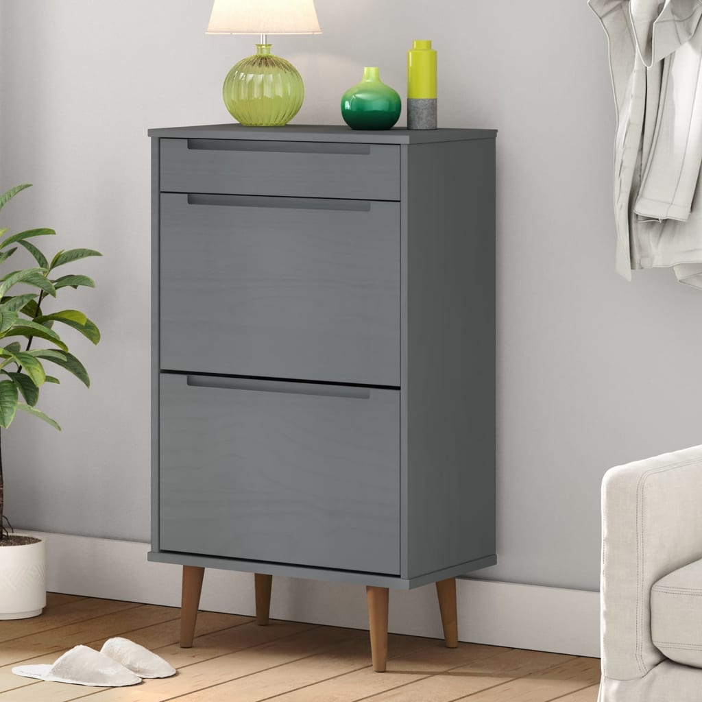 vidaXL Shoe Cabinet MOLDE Grey 59,5x35x103 cm Solid Wood Pine