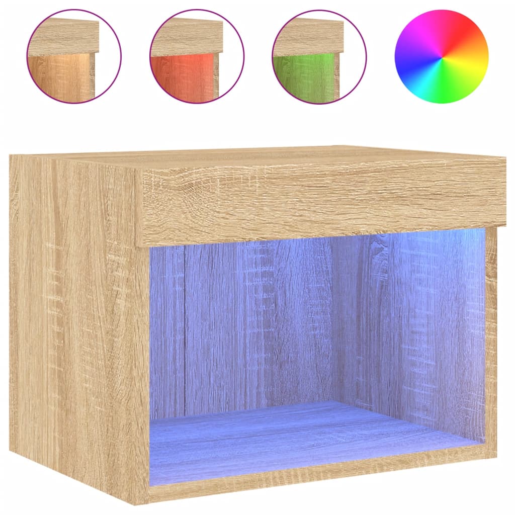 vidaXL Bedside Cabinet with LED Lights Wall-mounted Sonoma Oak
