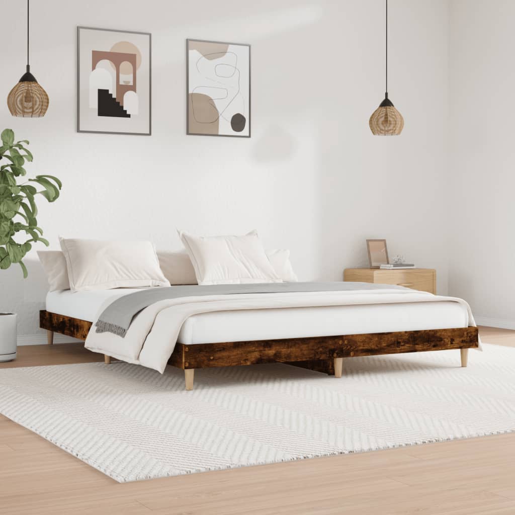 vidaXL Bed Frame without Mattress Smoked Oak 160x200 cm Engineered Wood