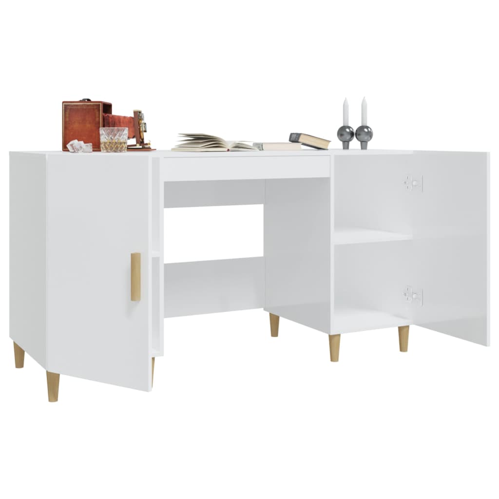 vidaXL Desk High Gloss White 140x50x75 cm Engineered Wood