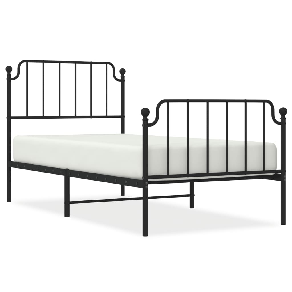 vidaXL Metal Bed Frame without Mattress with Footboard Black 90x200 cm