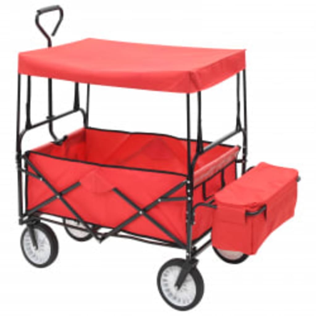 vidaXL Folding Hand Trolley with Canopy Steel Red