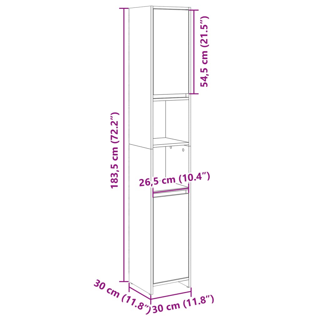 vidaXL Bathroom Cabinet Sonoma Oak 30x30x183.5 cm Engineered Wood