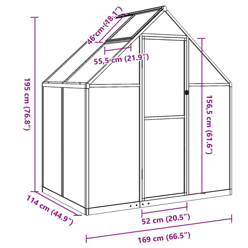 vidaXL Greenhouse with Base Frame Anthracite 169x114x195 cm Aluminium