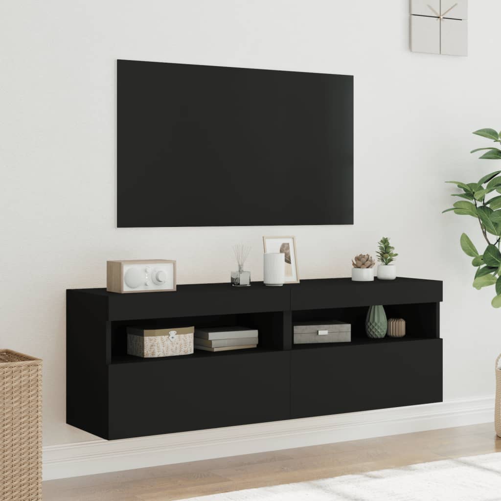 vidaXL TV Wall Cabinets with LED Lights 2 pcs Black 60x30x40 cm