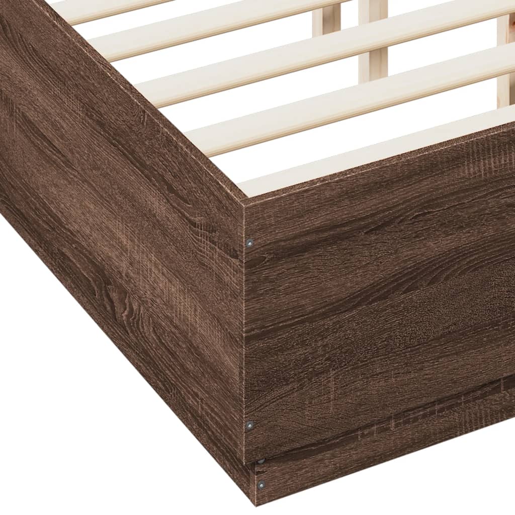 vidaXL Bed Frame with LED without Mattress Brown Oak 135x190 cm Double