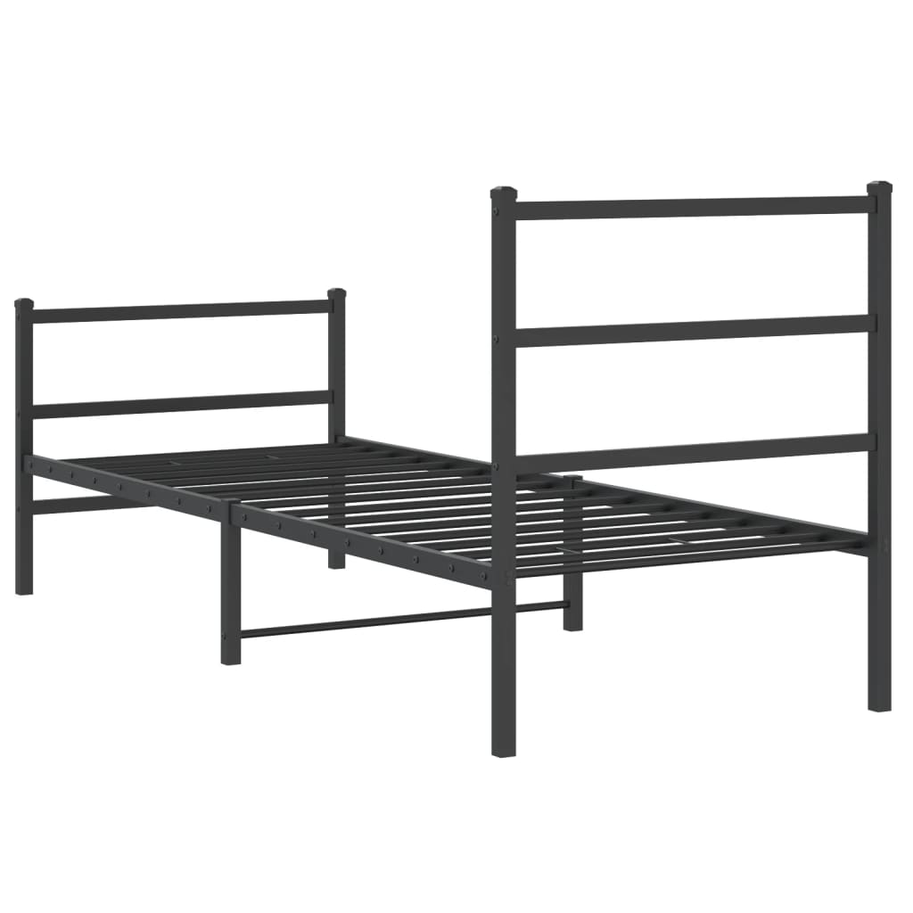 vidaXL Metal Bed Frame without Mattress with Footboard Black 75x190 cm Small Single