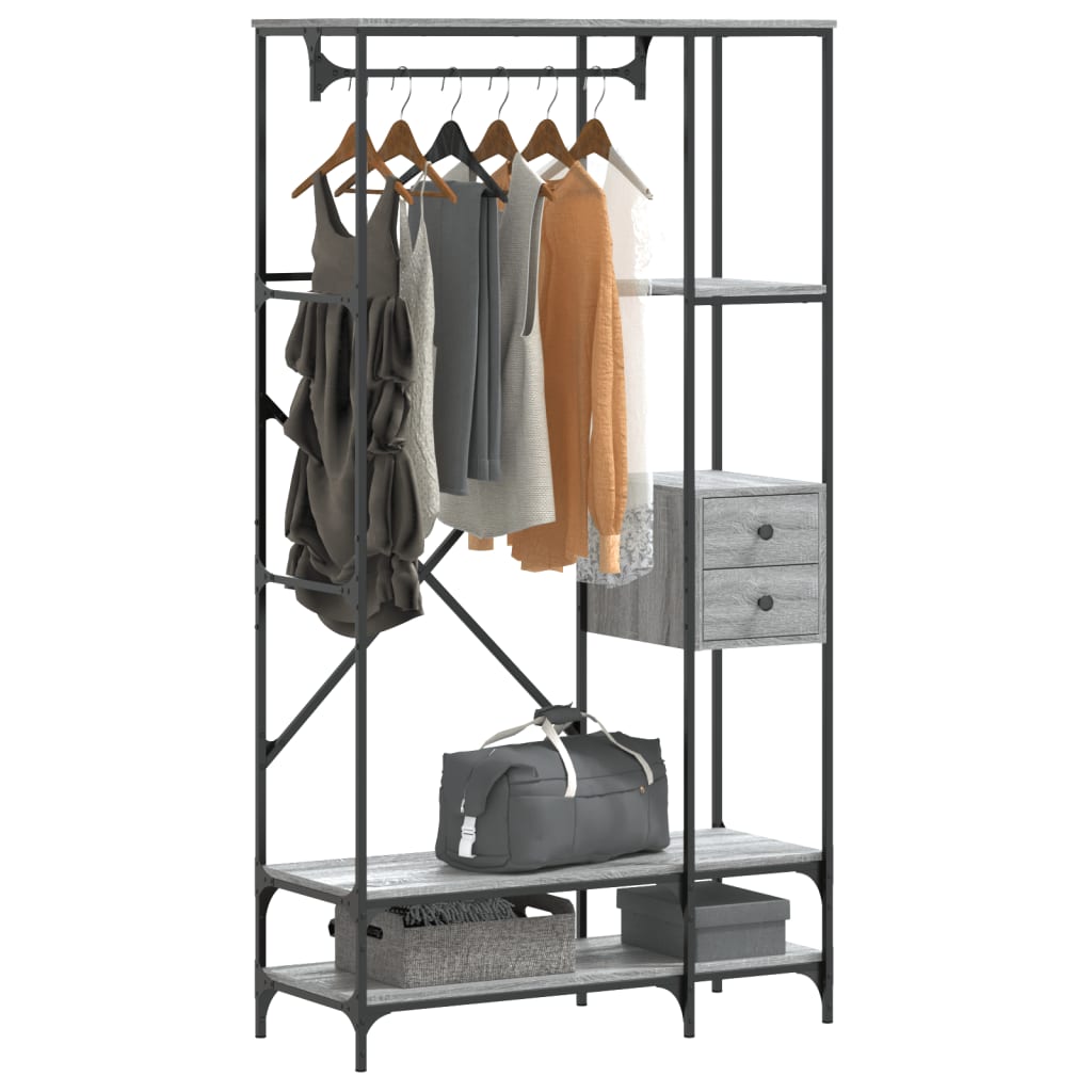 vidaXL Clothes Rack with Shelves Grey Sonoma Engineered Wood