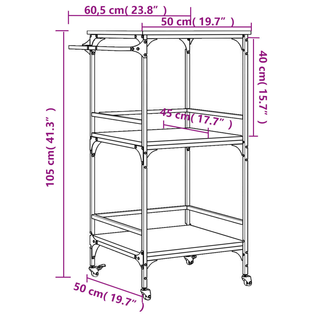 vidaXL Kitchen Trolley Grey Sonoma 60.5x50x105 cm Engineered Wood