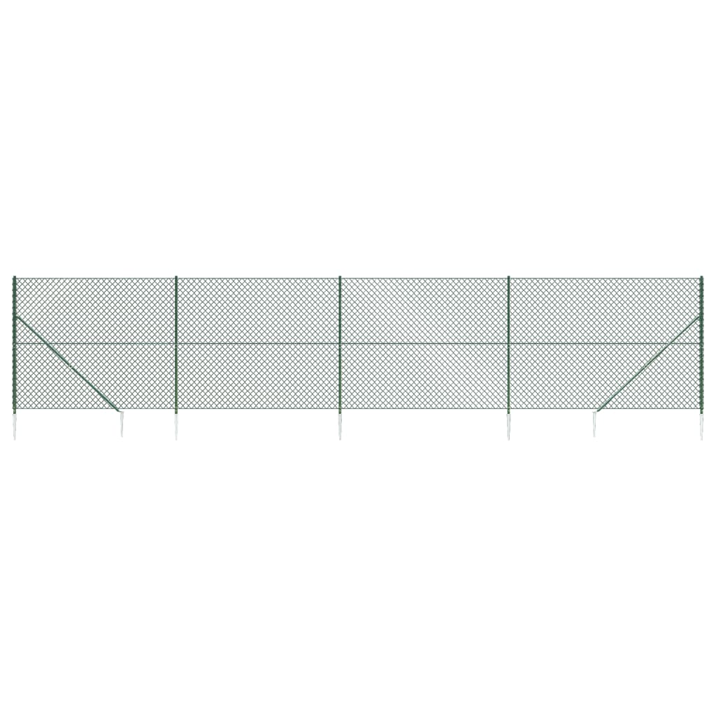 vidaXL Chain Link Fence with Spike Anchors Green 2x10 m