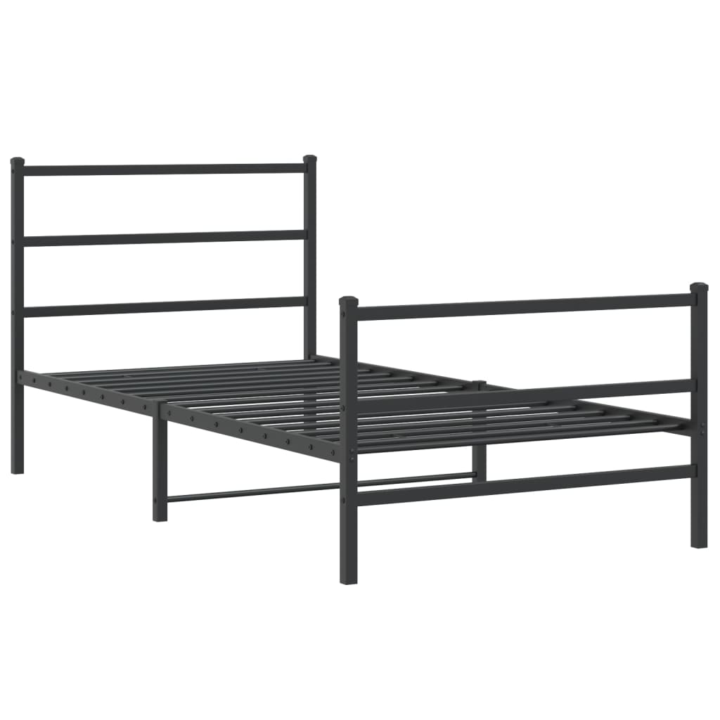 vidaXL Metal Bed Frame without Mattress with Footboard Black 100x190 cm