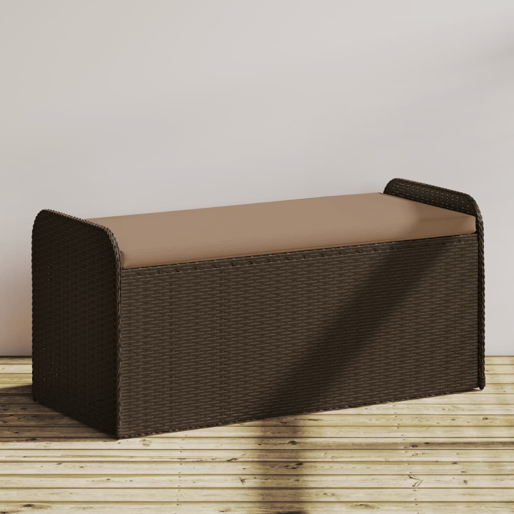 vidaXL Storage Bench with Cushion Brown 115x51x52 cm Poly Rattan