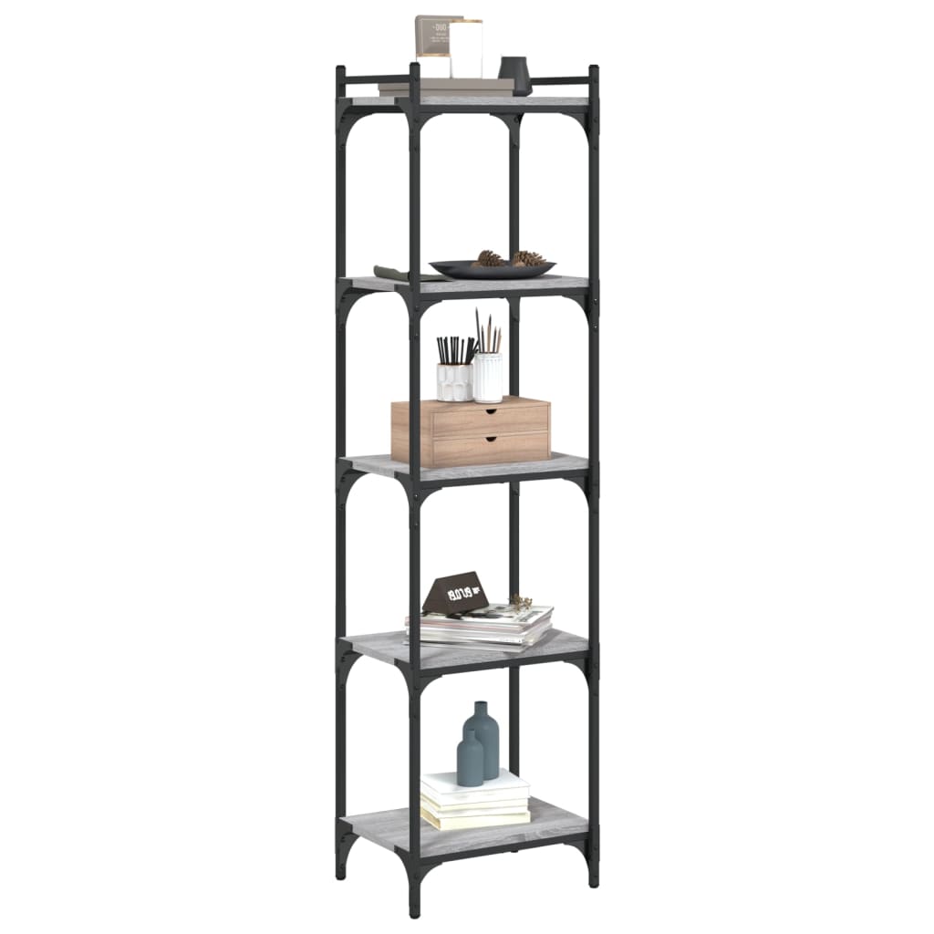vidaXL Bookcase 5-Tier Grey Sonoma 40x30x154 cm Engineered Wood