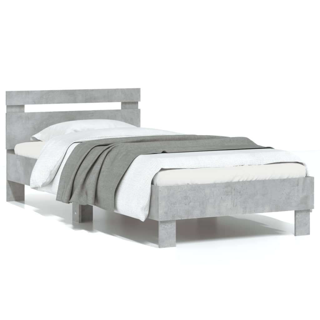 vidaXL Bed Frame without Mattress with Headboard Concrete Grey 75x190 cm Small Single