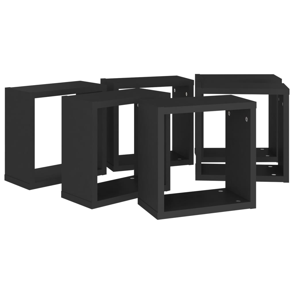 vidaXL Wall Cube Shelves 6 pcs Black 30x15x30 cm