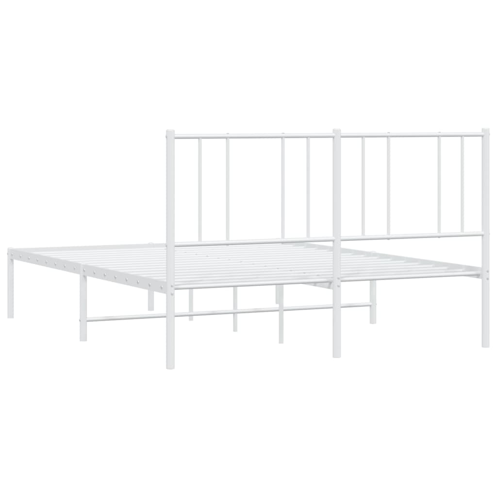 vidaXL Metal Bed Frame without Mattress with Headboard White 135x190 cm Double