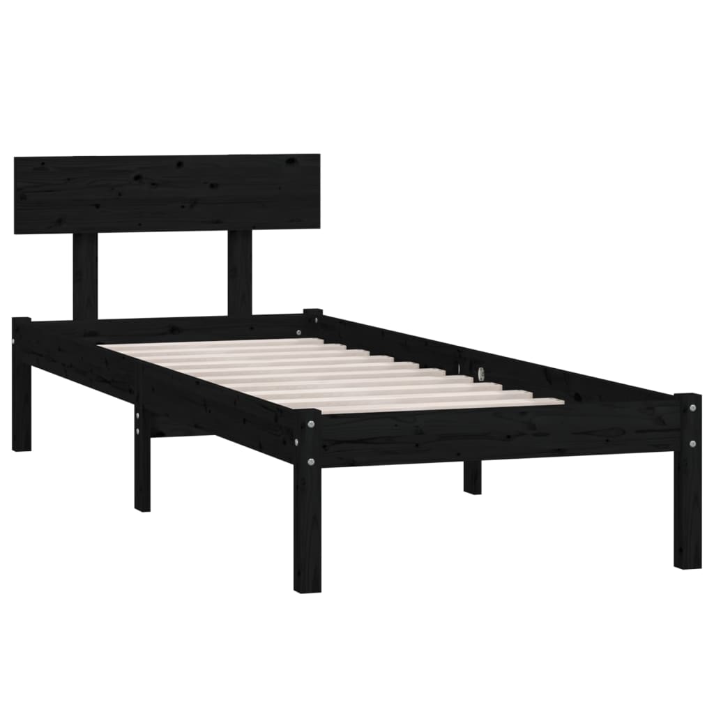 vidaXL Bed Frame without Mattress Black Solid Wood Small Single