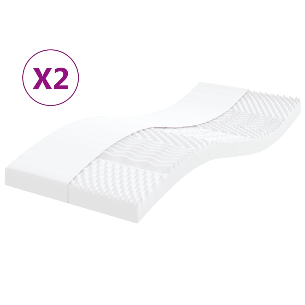 vidaXL Foam Mattresses 2 pcs White 100x200 cm 7-Zone Hardness 20 ILD