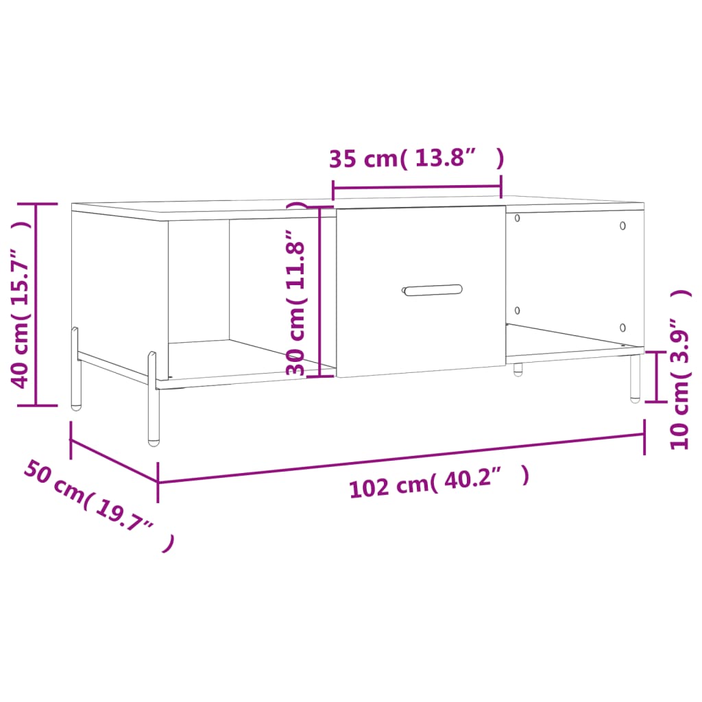 vidaXL Coffee Table Sonoma Oak 102x50x40 cm Engineered Wood