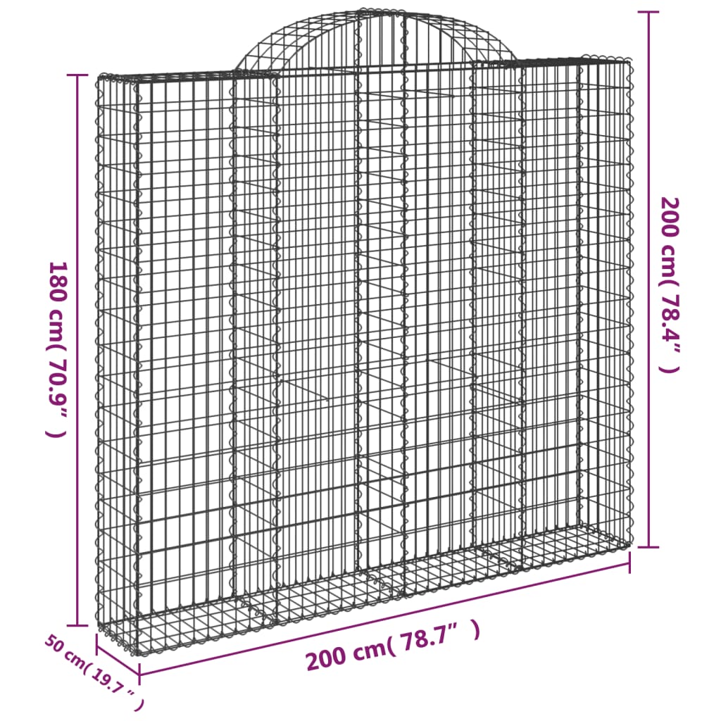 vidaXL Arched Gabion Baskets 6 pcs 200x50x180/200 cm Galvanised Iron