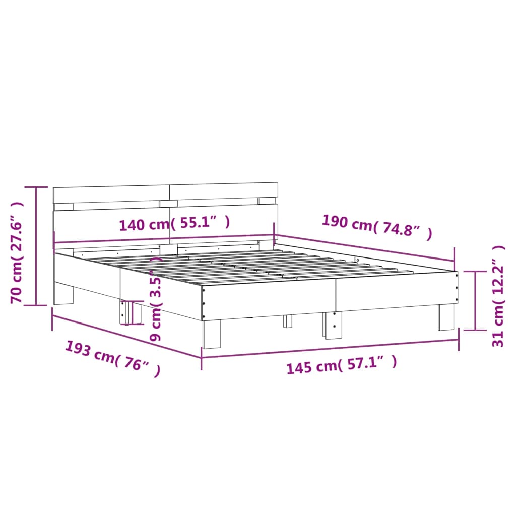 vidaXL Bed Frame without Mattress White 140x190 cm