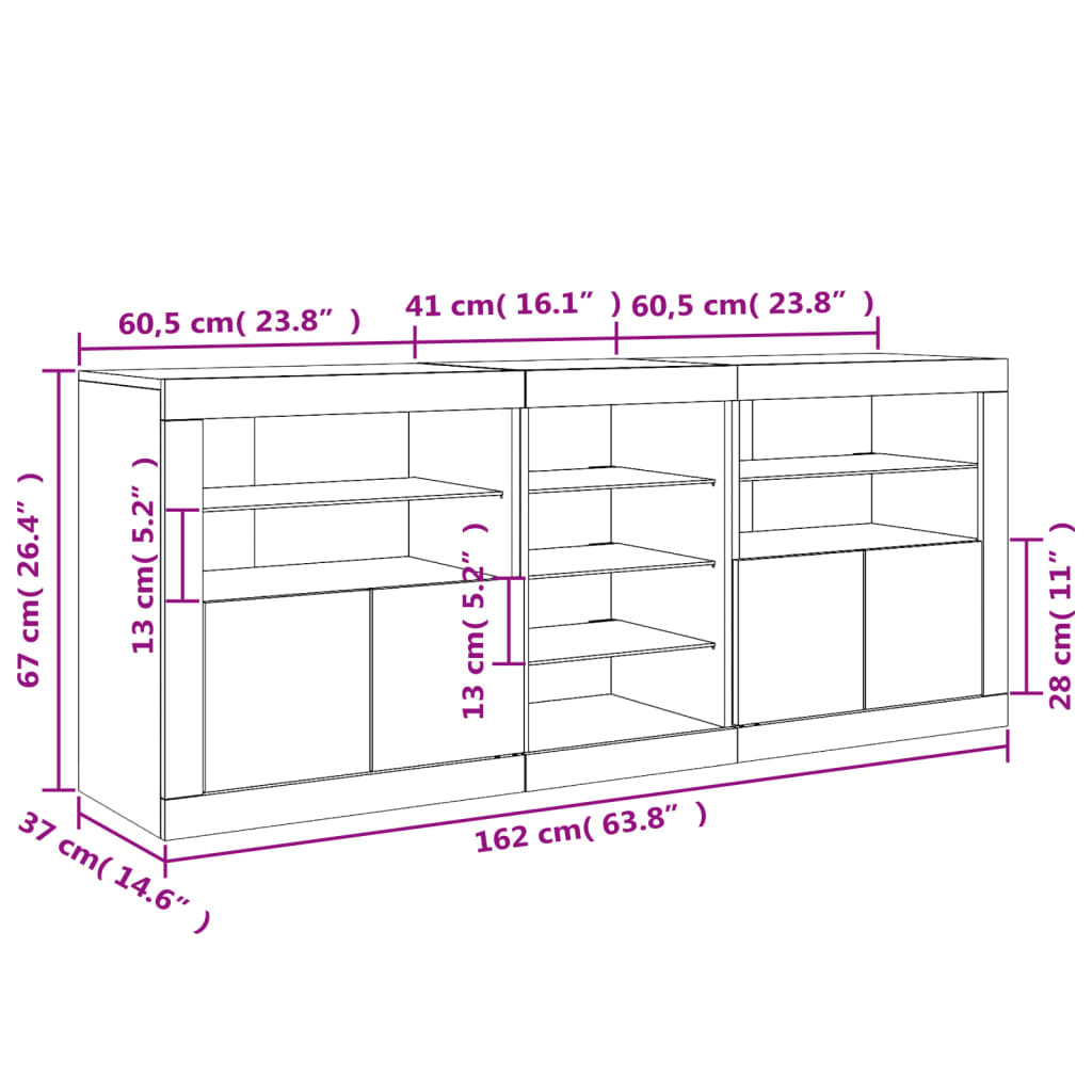 vidaXL Sideboard with LED Lights White 162x37x67 cm