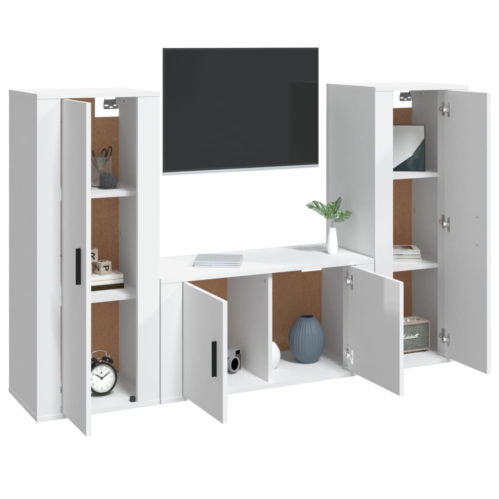 vidaXL 3 Piece TV Cabinet Set High Gloss White Engineered Wood