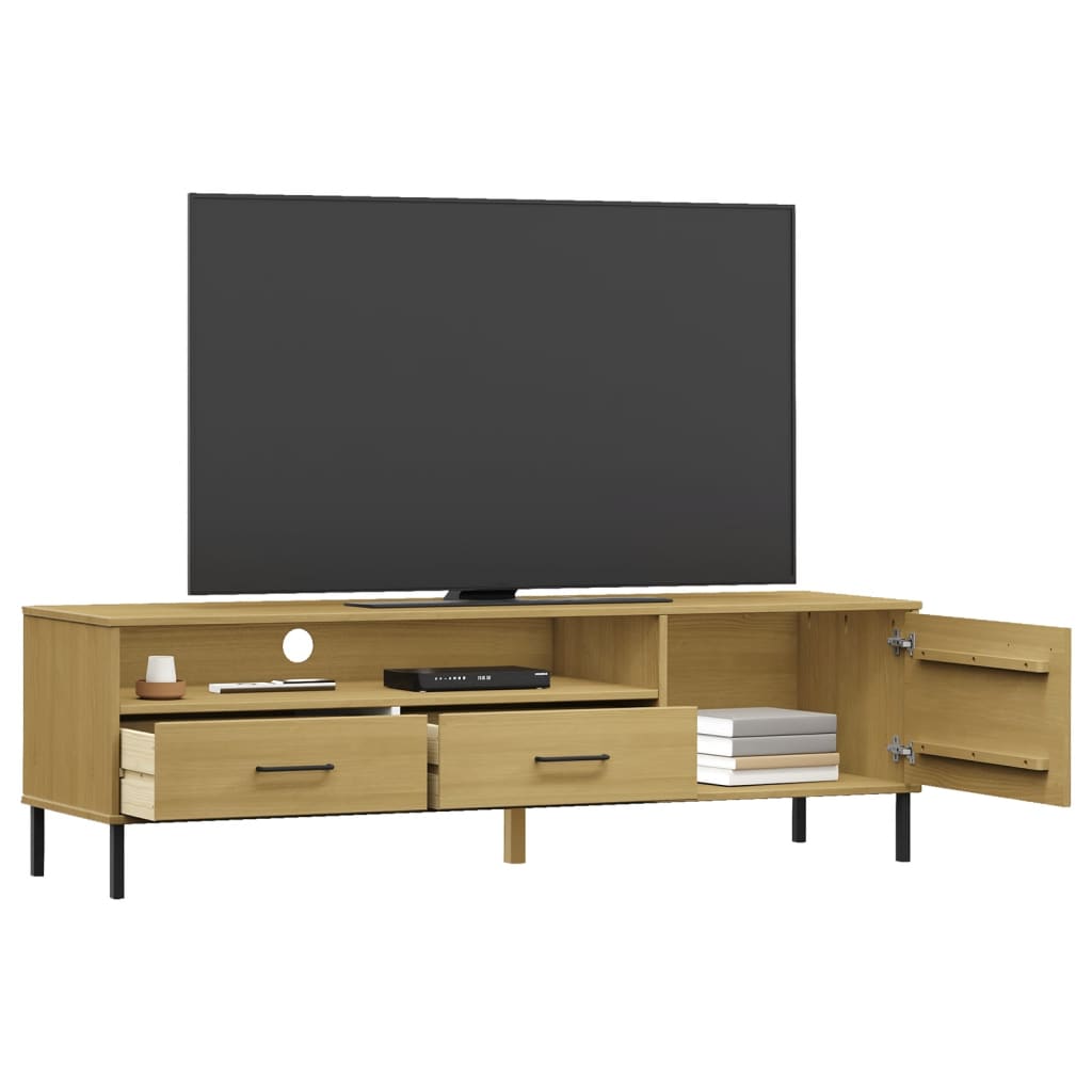 vidaXL TV Cabinet with Metal Legs Brown Solid Wood Pine OSLO