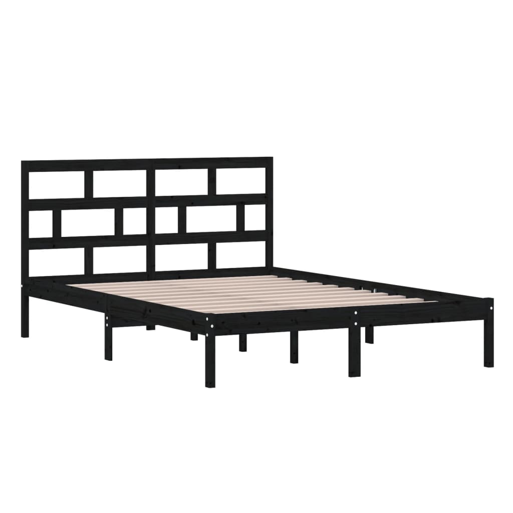 vidaXL Bed Frame without Mattress Black Solid Wood 140x200 cm (810021+814198)