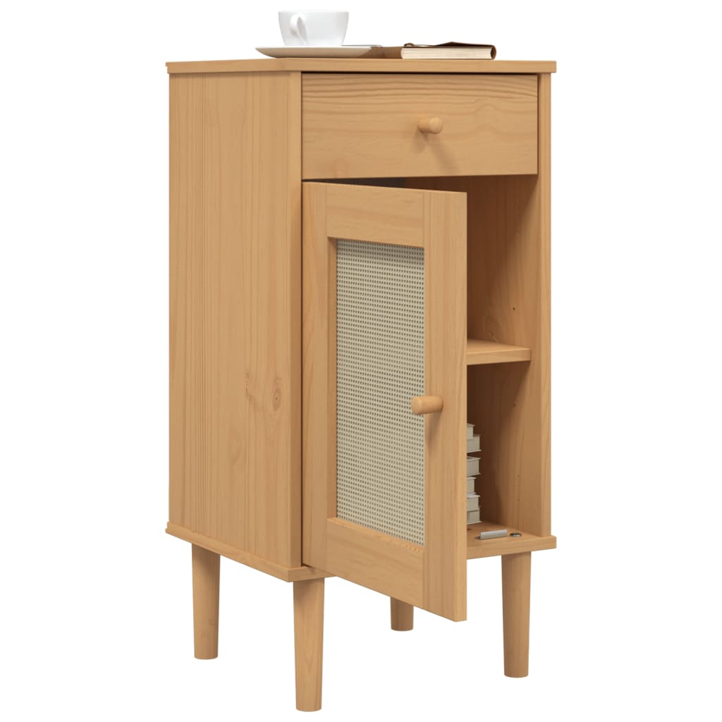 vidaXL Bedside Cabinet SENJA Rattan Look Brown 40x35x80 cm Solid Wood Pine