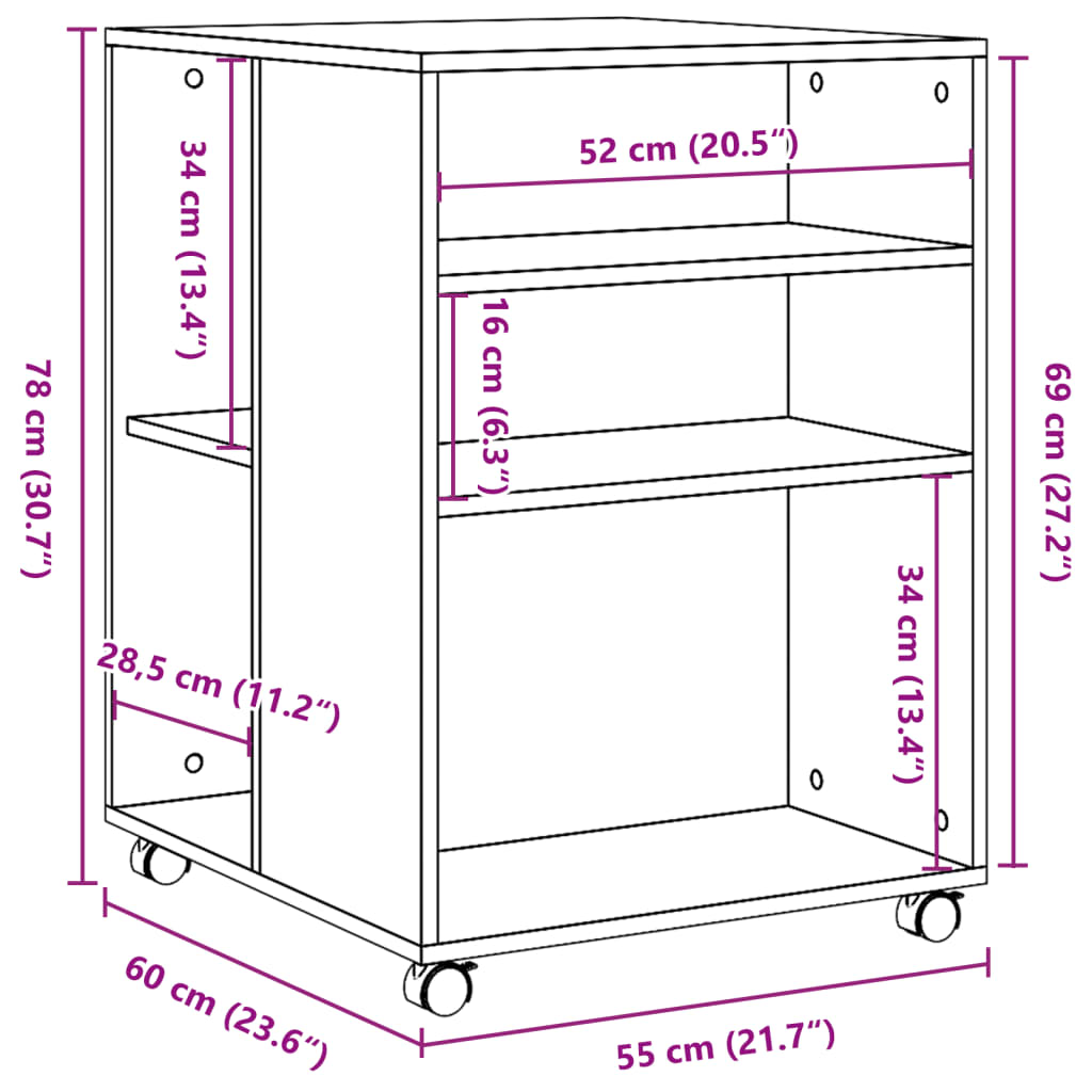 vidaXL Side Table with Wheels White 55x60x78 cm Engineered Wood