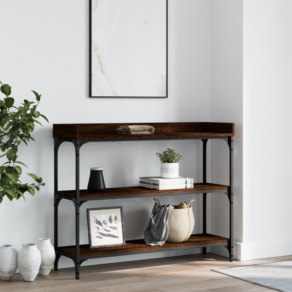 vidaXL Console Table with Shelves Brown Oak 100x30x80 cm