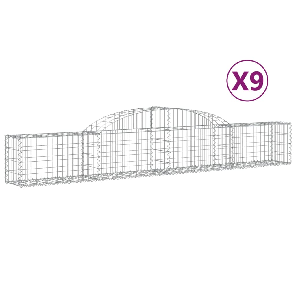 vidaXL Arched Gabion Baskets 9 pcs 300x30x40/60 cm Galvanised Iron