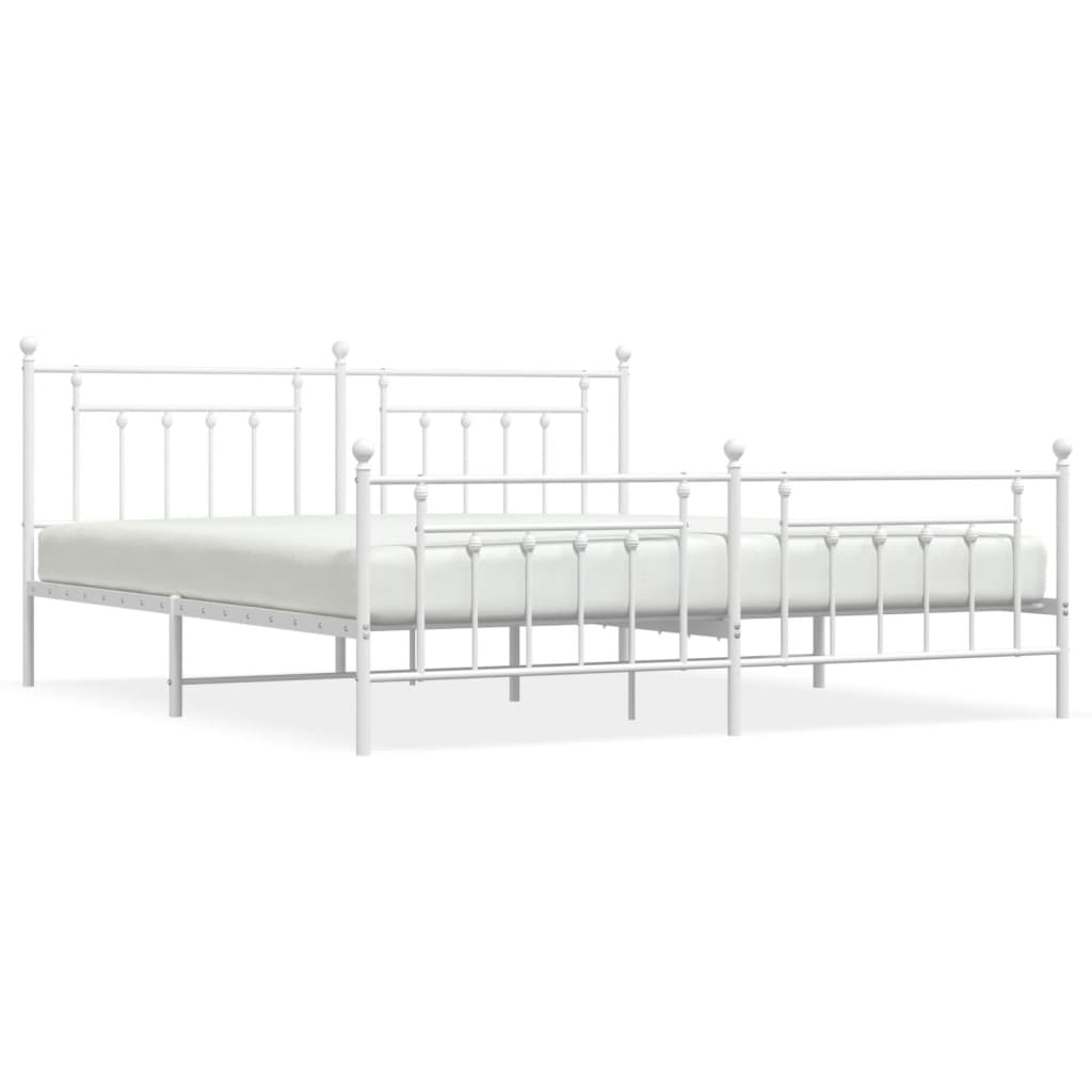 vidaXL Metal Bed Frame without Mattress with Footboard White 193x203 cm