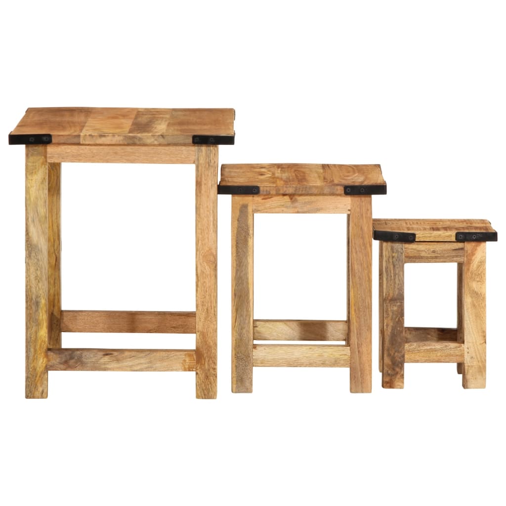 vidaXL Nesting Side Tables 3 pcs Solid Rough Wood Mango