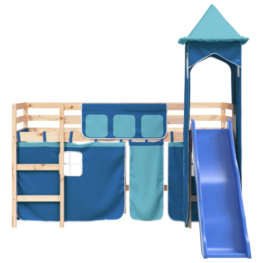 vidaXL Kids' Loft Bed with Tower without Mattress Blue 90x200 cm