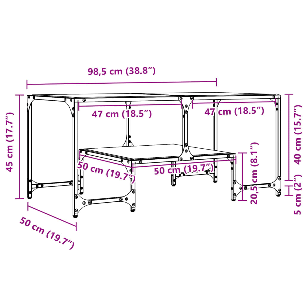 vidaXL Coffee Table with Transparent Glass Top 98.5x50x45 cm Steel