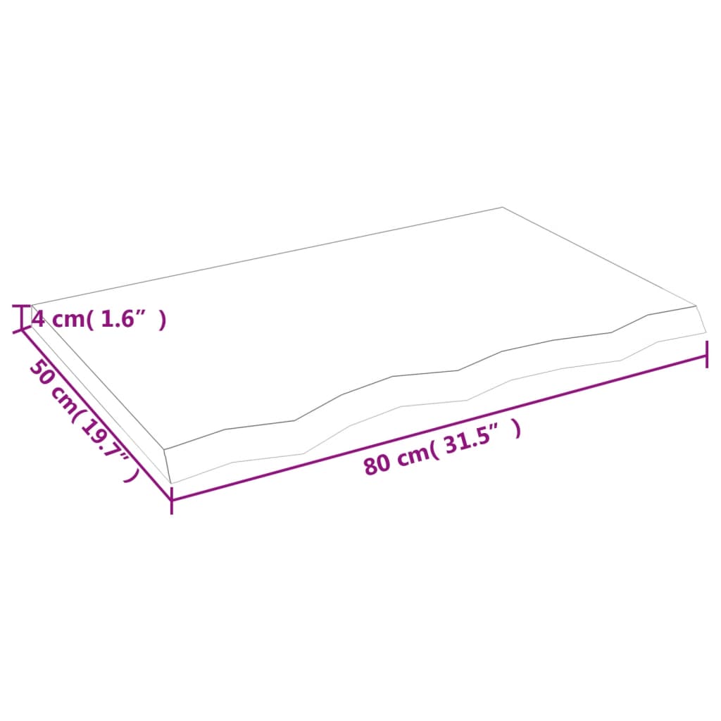 vidaXL Table Top 80x50x(2-4) cm Untreated Solid Wood Oak