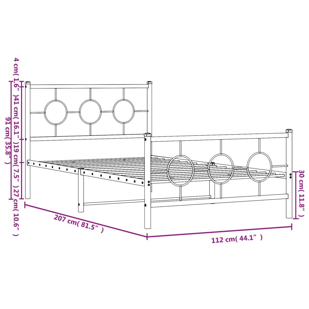 vidaXL Metal Bed Frame without Mattress with Footboard Black 107x203 cm