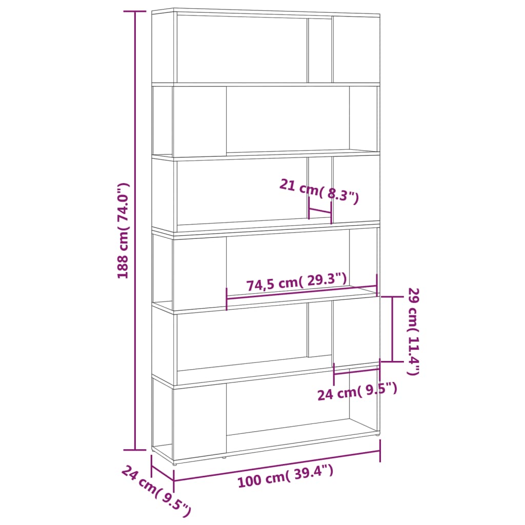 vidaXL Book Cabinet Room Divider White 100x24x188 cm