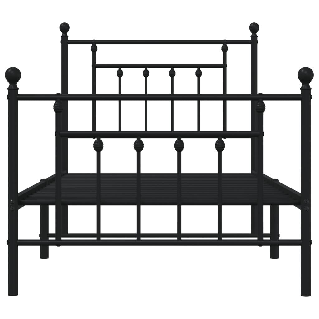 vidaXL Metal Bed Frame without Mattress with Footboard Black 90x190 cm Single