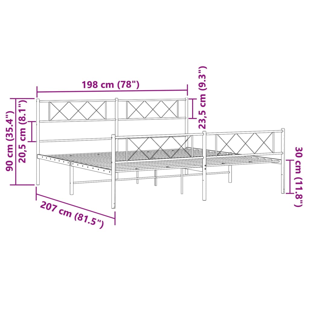 vidaXL Metal Bed Frame without Mattress with Footboard White 193x203 cm