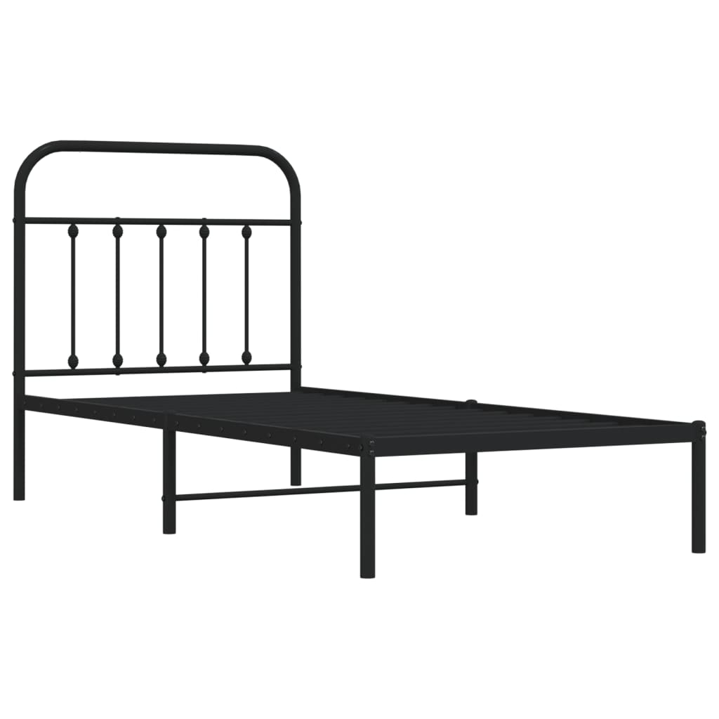 vidaXL Metal Bed Frame without Mattress with Headboard Black 90x200 cm